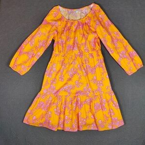 J CREW Floral Tiered A Line Sun Dress   Women’s 12 Orange Pink Colorful Vacation